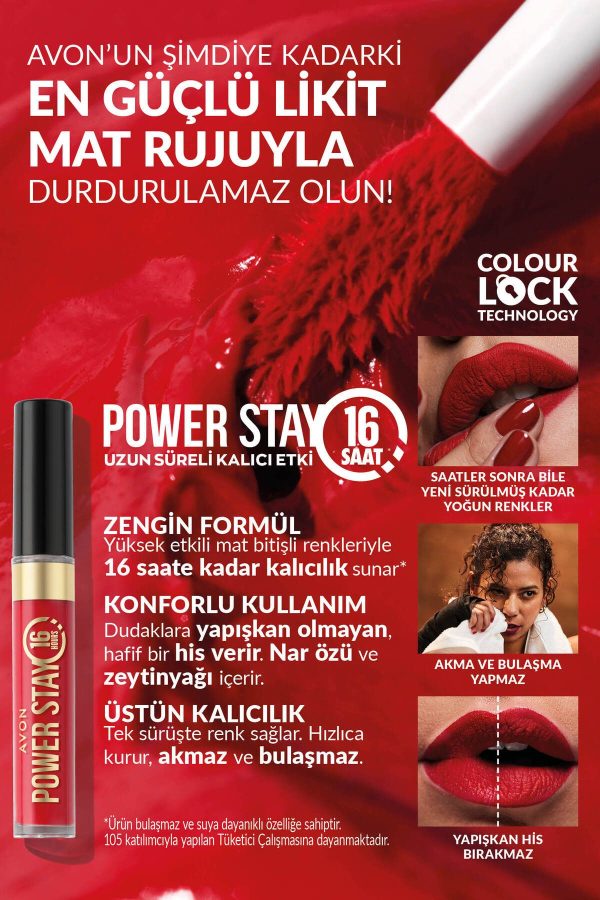 رژ لب اورجینال برند Avon مدل Power Stay Likit Mat Ruj کد 795151958 - Image 3