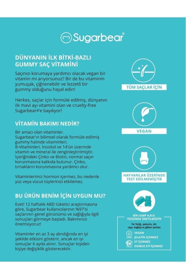 ویتامین مو اورجینال برند Sugarbear مدل Saç Vitamini 74 Adet Kapsül کد 2782308 - Image 4
