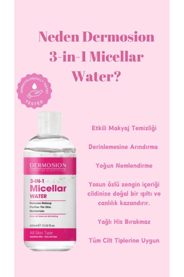 پاک کننده آرایش اورجینال برند Dermosion مدل Makyaj Temizleme Suyu 400 ml کد 829388763 - Image 4