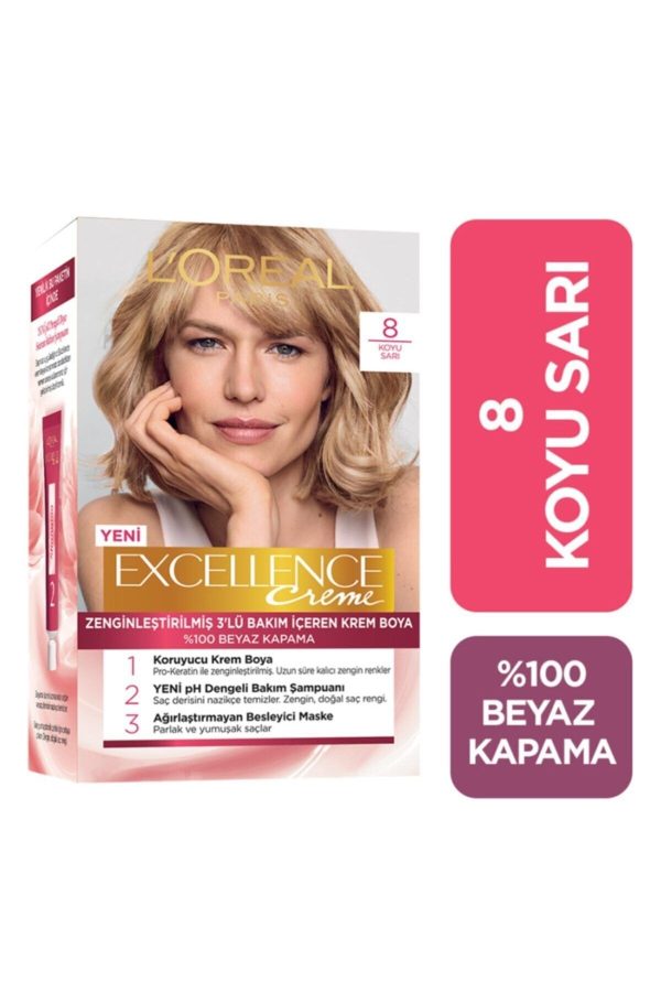 رنگ مو اورجینال برند Excellence مدل Koyu Sarı 8 کد 141877067