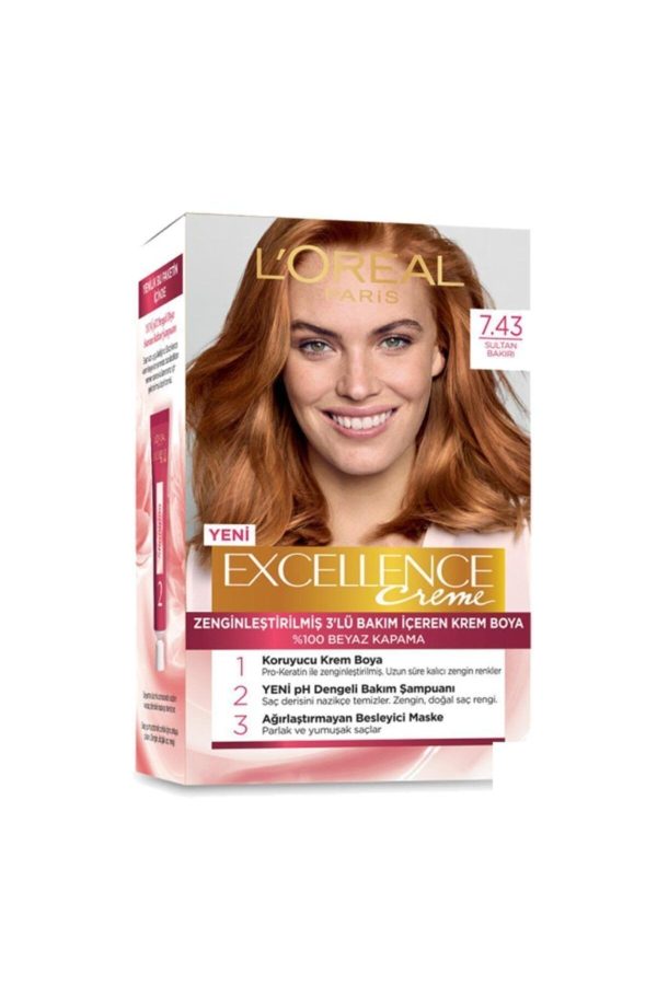 رنگ مو اورجینال برند L oreal paris مدل Excellence 743 Sultan Bakırı کد 88802032