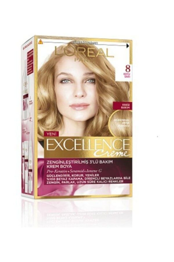 رنگ مو اورجینال برند L oreal paris مدل Excellence Creme 8 Koyu Sarı کد 77760378