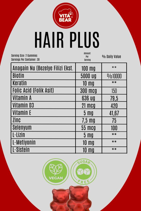 ویتامین مو اورجینال برند Vita bear مدل Vegan Hair Growth Gummies کد 812495602 - Image 2
