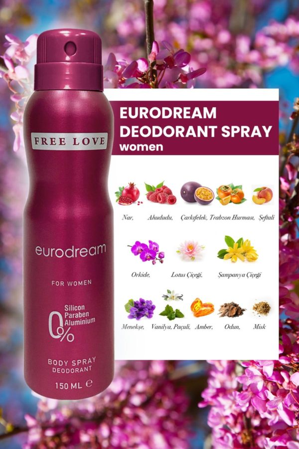 دئودورانت اورجینال برند Free love مدل Eurodream Kadın Deodorant 150 ml کد 230890754 - Image 3