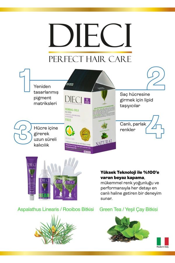 رنگ مو اورجینال برند Dieci مدل Ten Ammonia-Free Hair Dye کد 830911835 - Image 2
