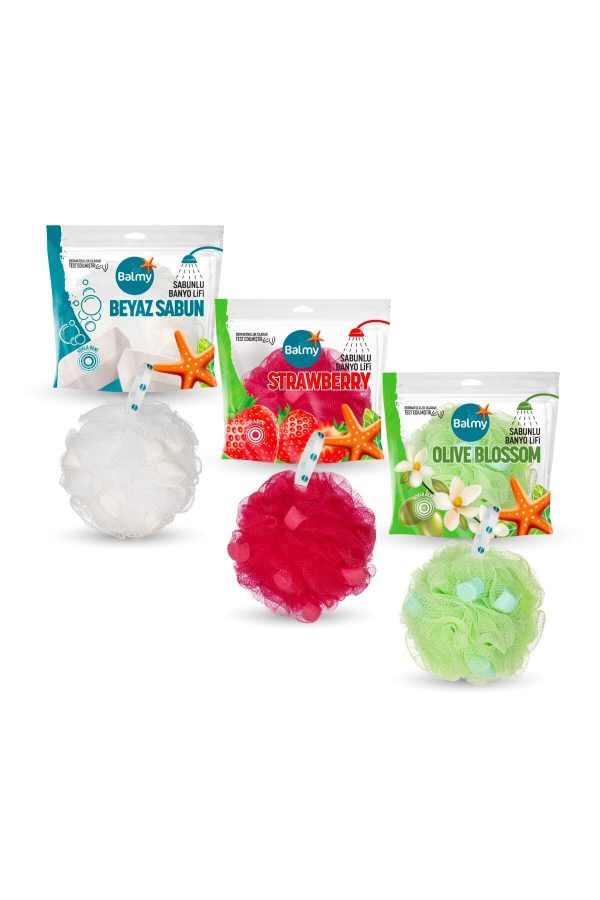 لیف و اسفنج حمام اورجینال برند Balmy مدل 3-piece soap set (olive-strawberry-white soap) کد 683356186