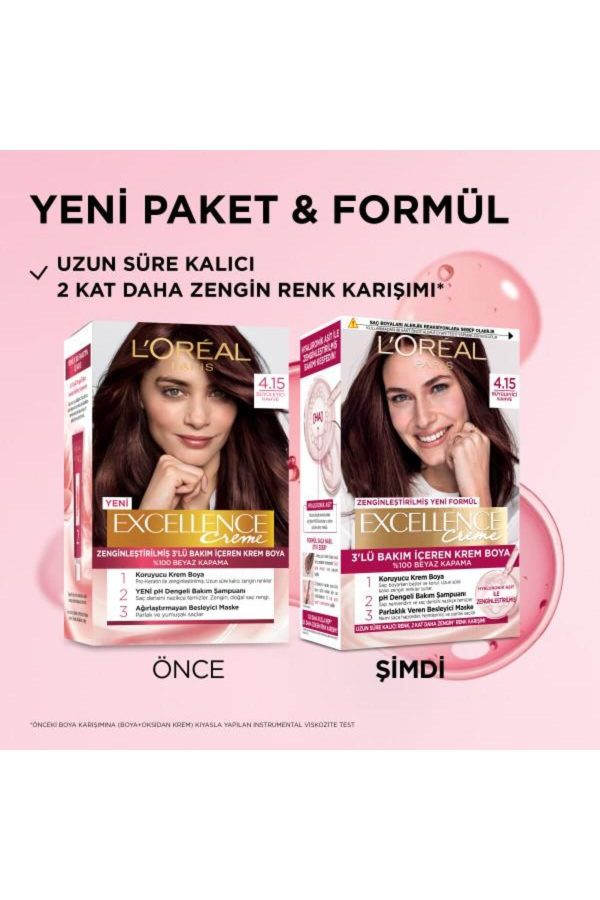 رنگ مو اورجینال برند L oreal paris مدل Excellence Creme 415 Büyüleyici Kahve کد 833039895 - Image 2