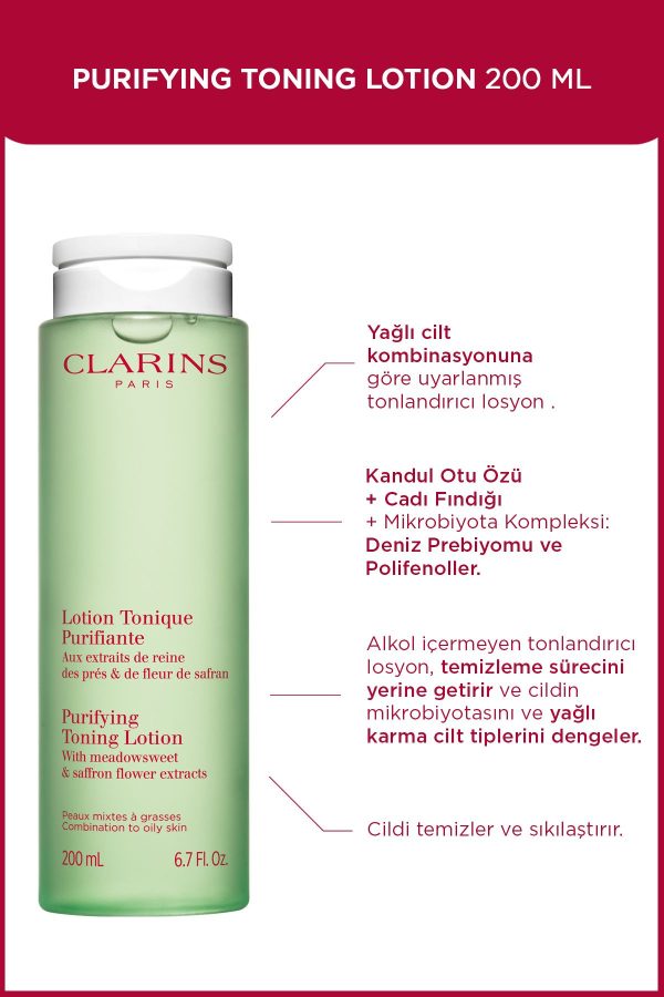 کرم جوان کننده اورجینال برند Clarins مدل Purifying Toning Lotion 200 ml کد 87144731